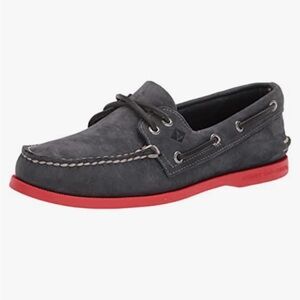 Sperry Men's Charcoal Boat Shoes with Red Sole